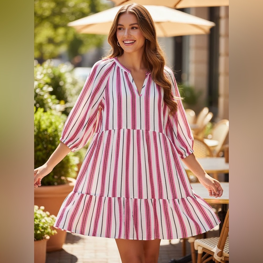 Evereve Pink and White Striped Dress